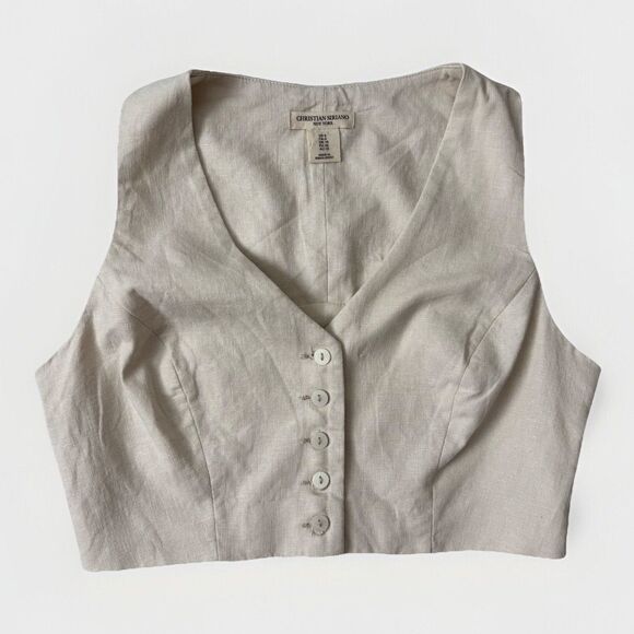 Christian Siriano Tops - Christian Siriano Vest Womens Size 6 Cream Button Down Linen Vest Short